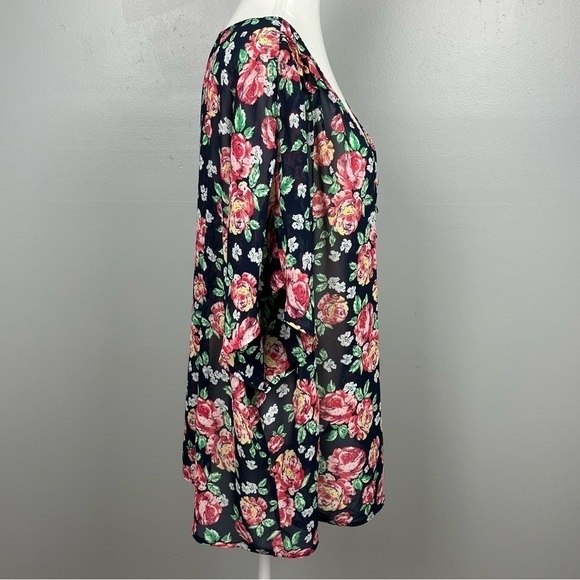 Torrid sheer button front black with floral print blouse, size 3X. - Picture 3 of 11